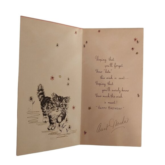 Vintage Birthday Cards Hey Diddle Diddle & Kittens On A Clock Lot of 2 Ephemera - Picture 6 of 7